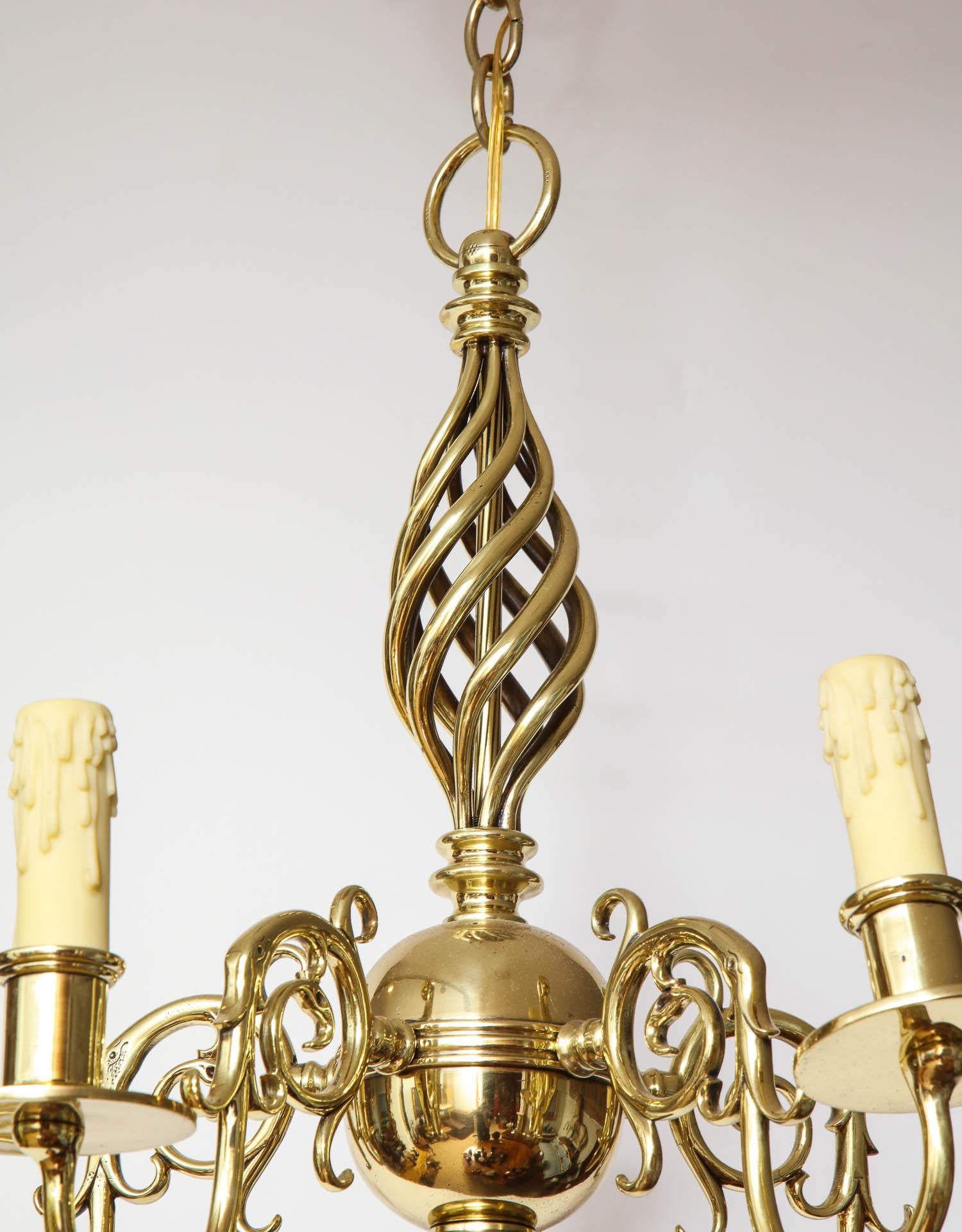 European Brass Chandelier with Open Spiral Centre