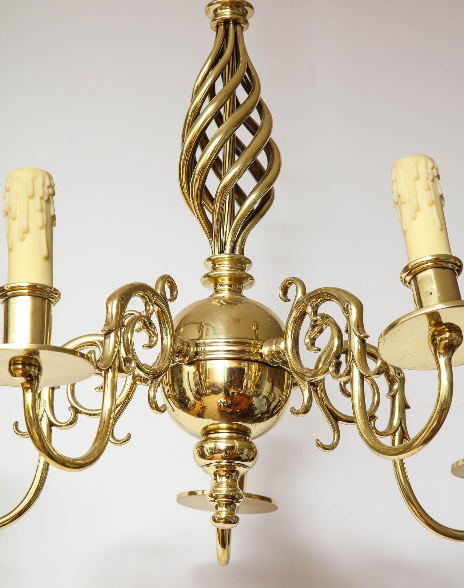 20th Century Brass Chandelier with Open Spiral Centre