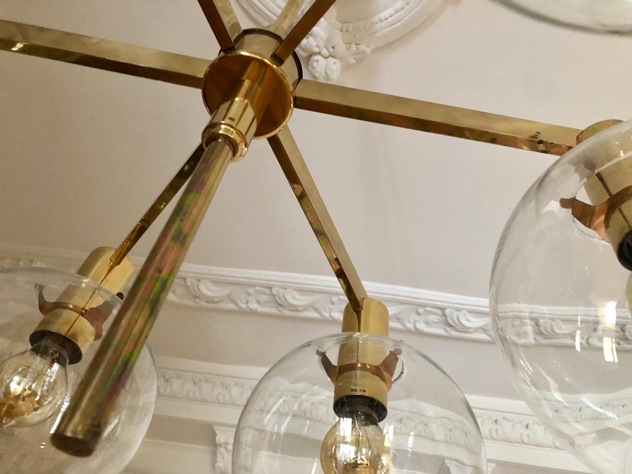 Brass Chandelier with Six Light Globes by Hans-Agne Jakobsson 3