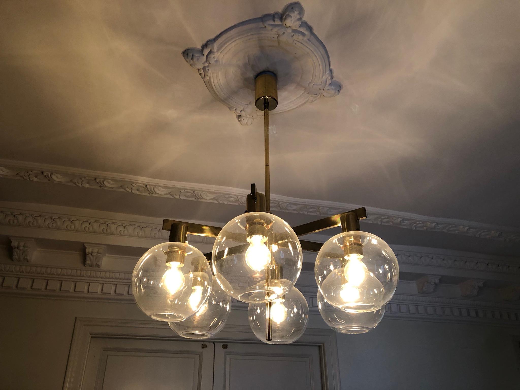 Brass Chandelier with Six Light Globes by Hans-Agne Jakobsson 7