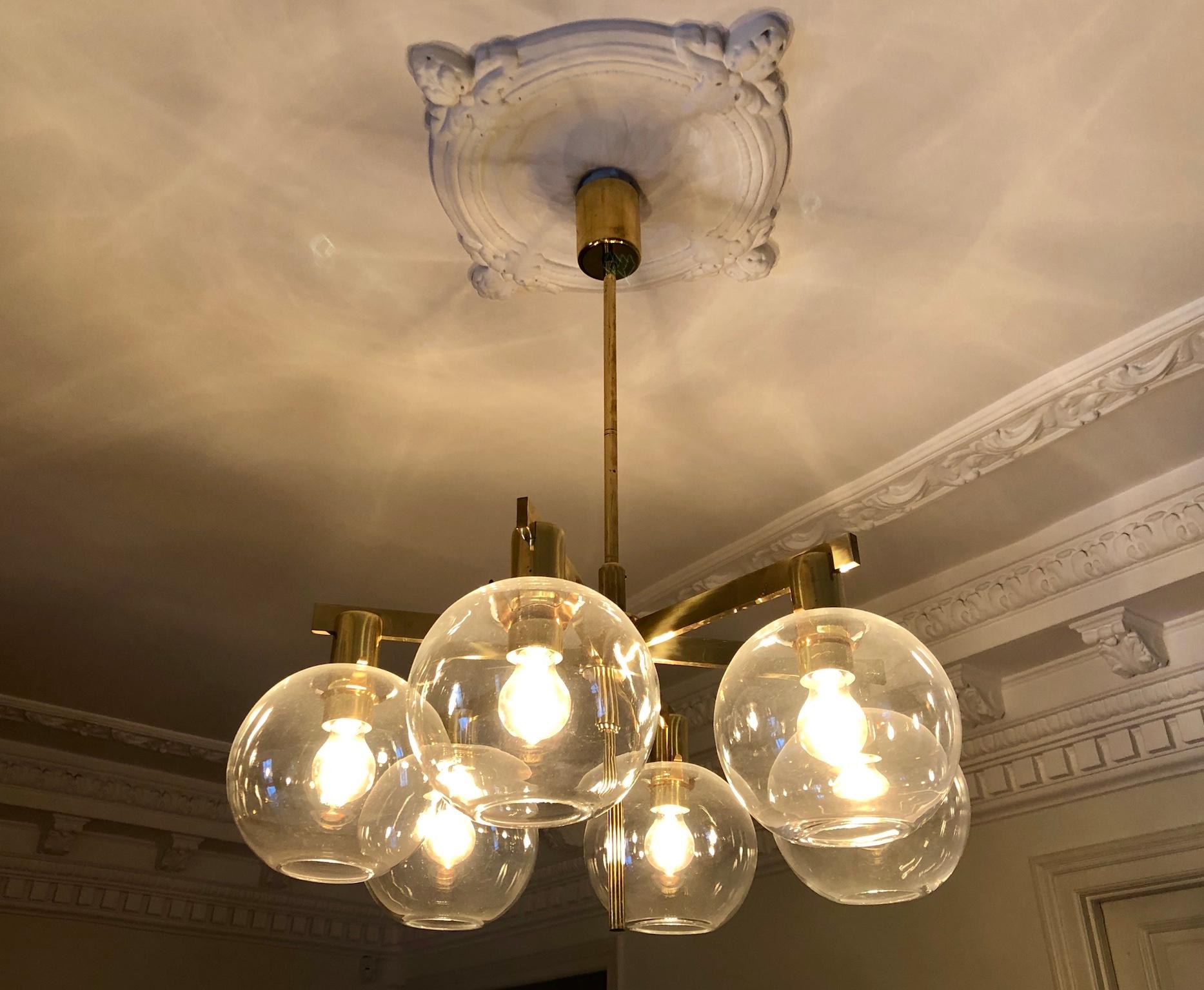 Brass Chandelier with Six Light Globes by Hans-Agne Jakobsson 8