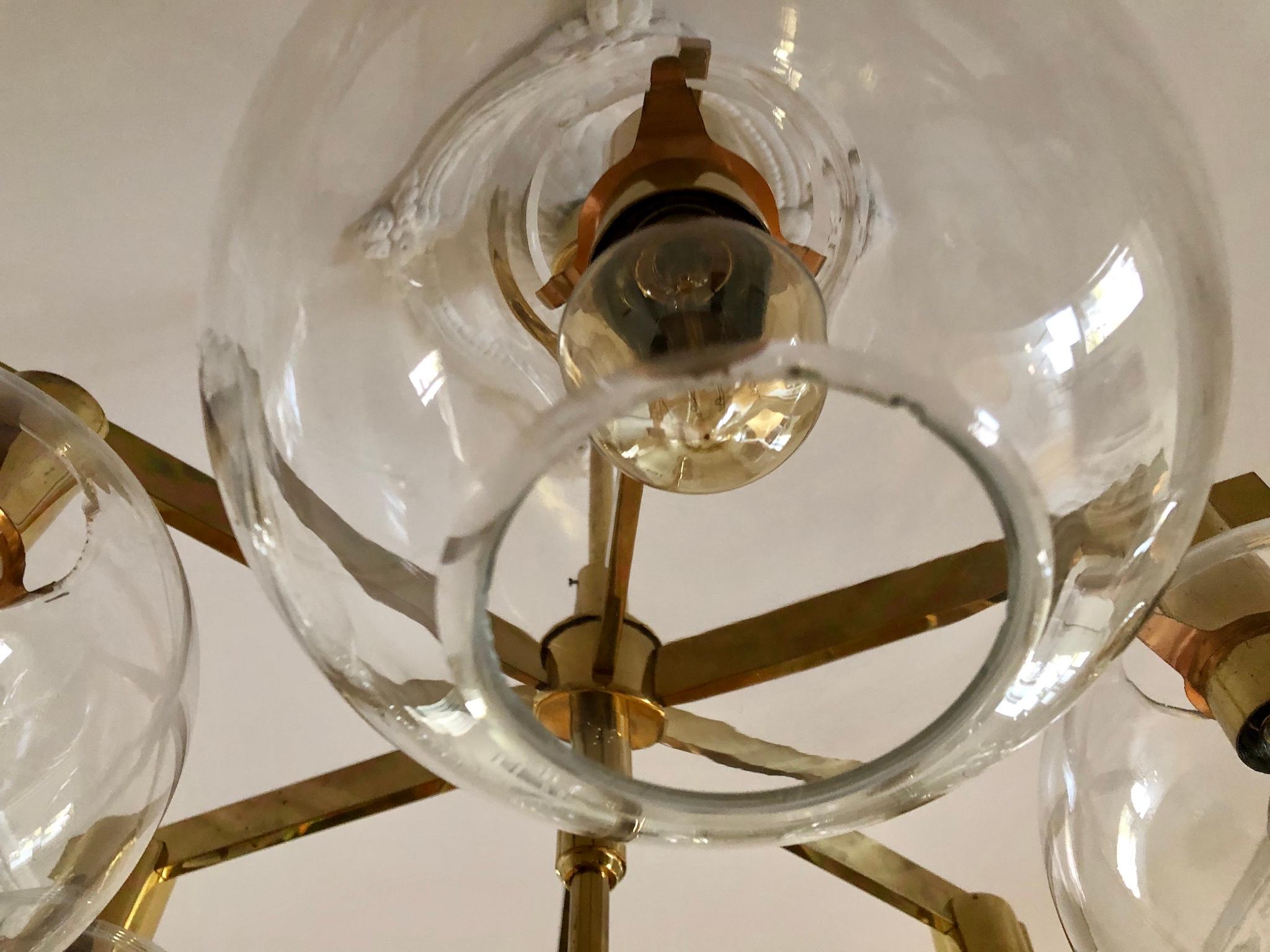 Brass Chandelier with Six Light Globes by Hans-Agne Jakobsson In Good Condition In Madrid, ES