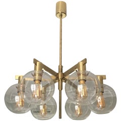 Brass Chandelier with Six Light Globes by Hans-Agne Jakobsson