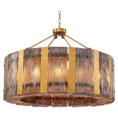 Lampadario in ottone con vetro fumé