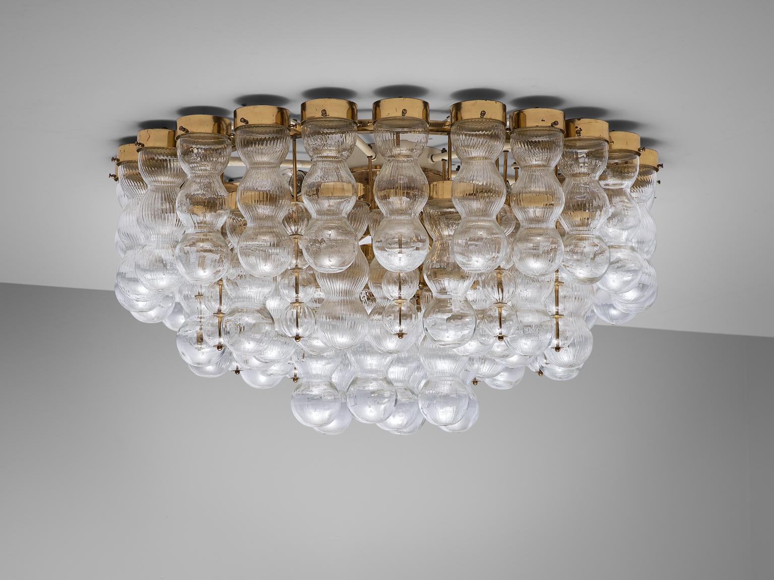 Brass Chandelier with Structured Glass 1