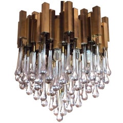 Brass Chandelier with Teardrop Glass by Gaetano Sciolari.