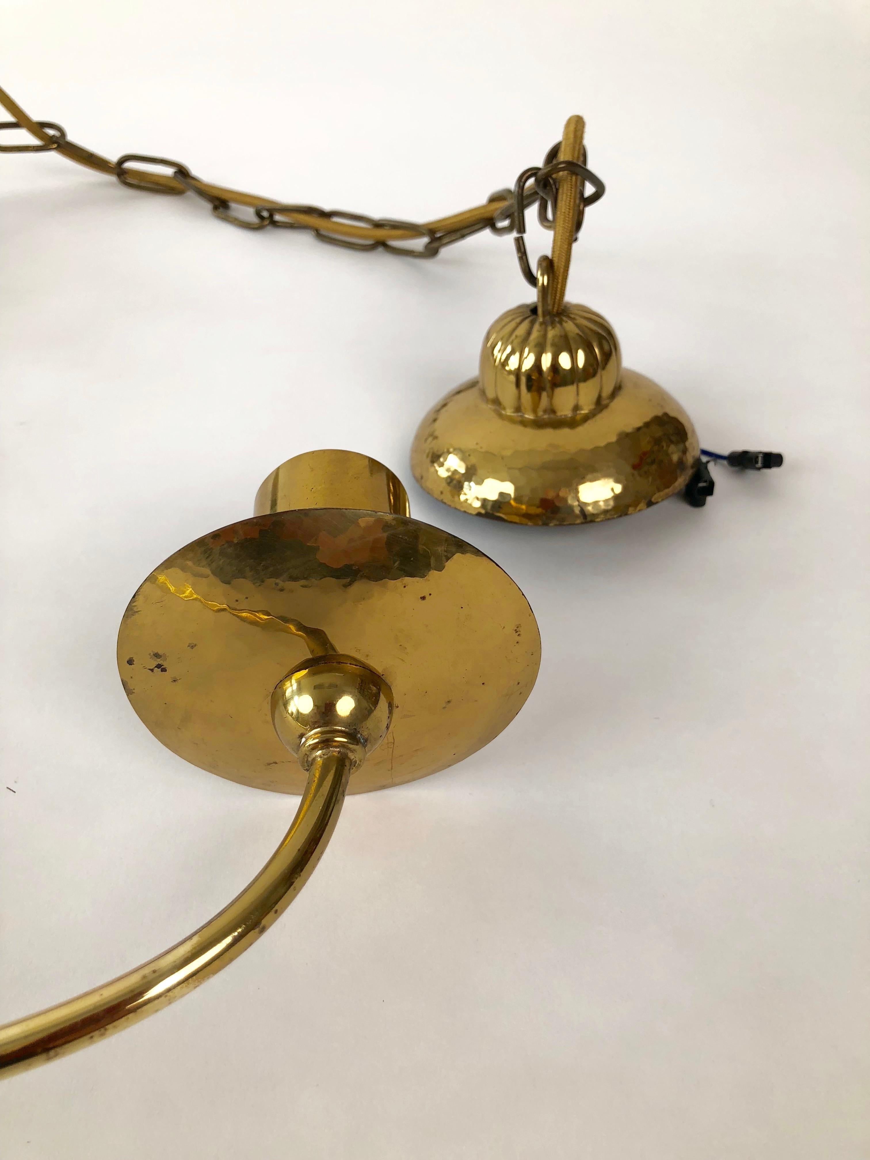 Brass Chandelier with Two Shades, in Hollywood Regency Style For Sale 5