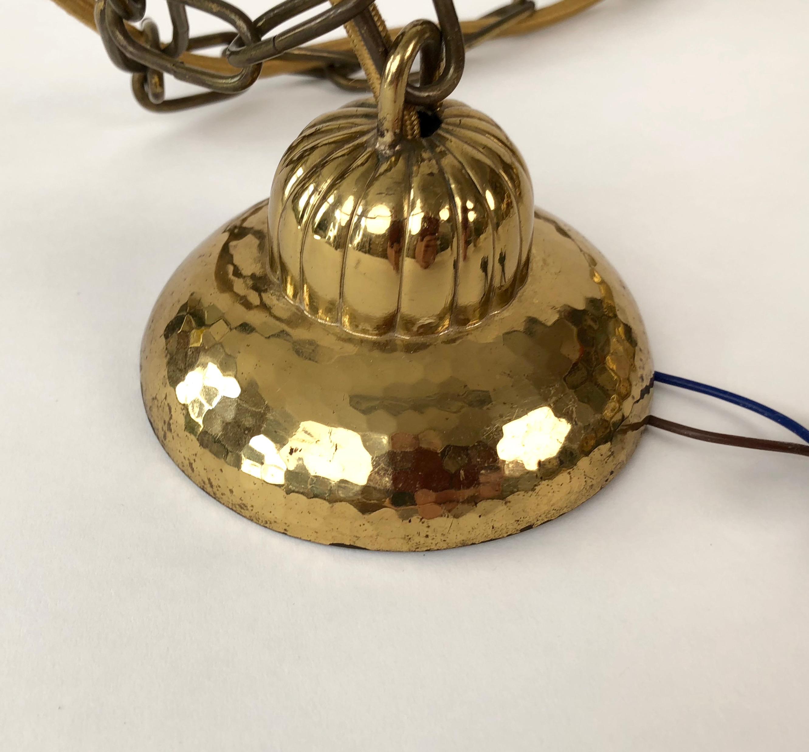 Brass Chandelier with Two Shades, in Hollywood Regency Style For Sale 1