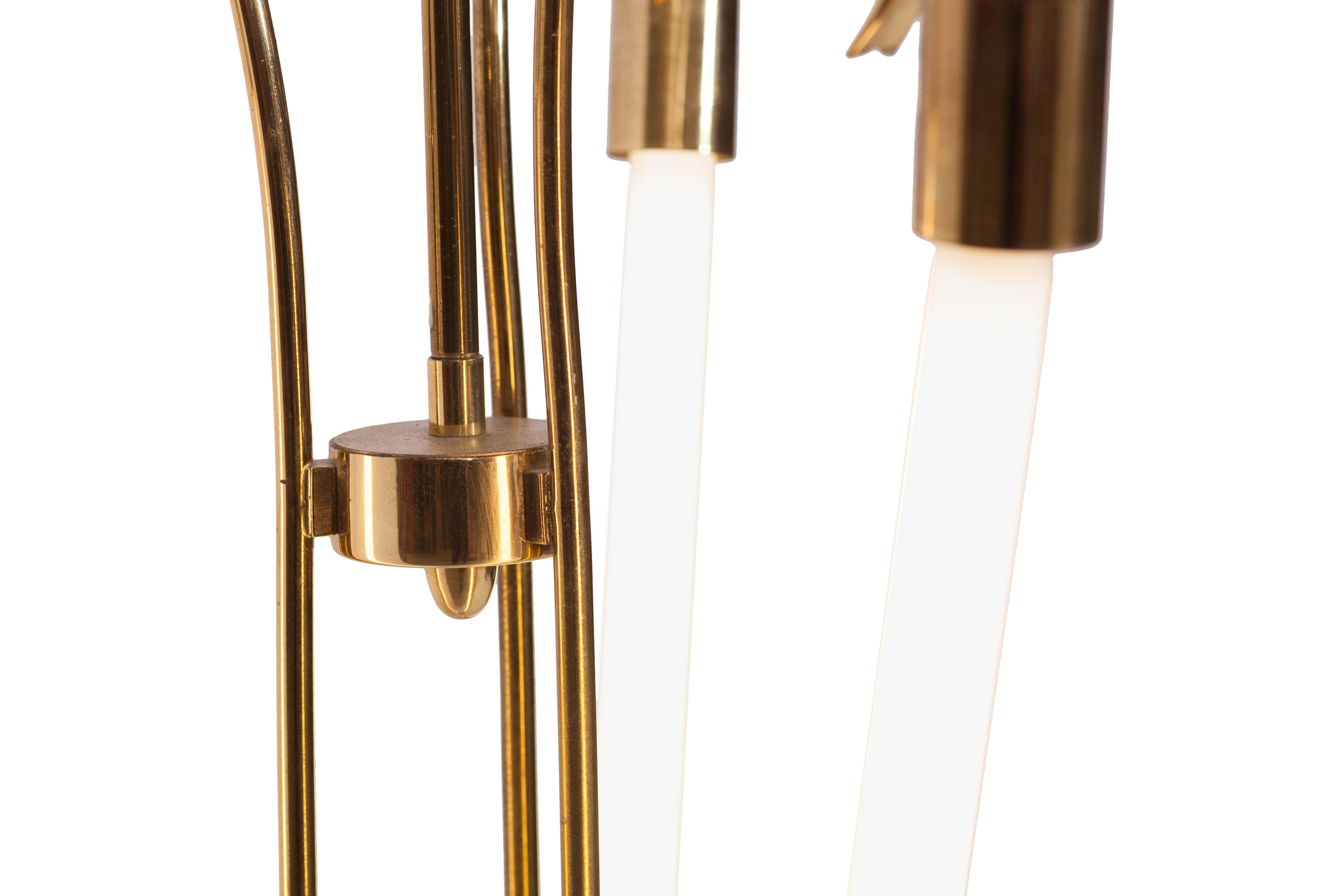 Brass Chandeliers by Kaiser with Neon Light Tube In Good Condition For Sale In Antwerp, BE