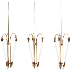 Brass Chandeliers by Kaiser with Neon Light Tube