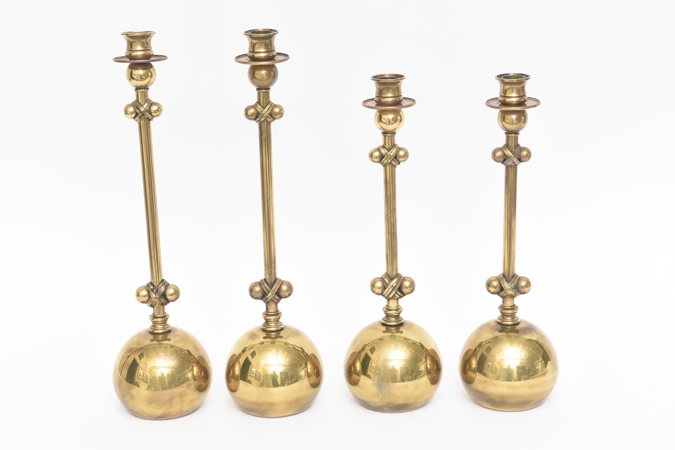 Vintage Chapman Brass Ball and Campaign Candlesticks Set of 4 6