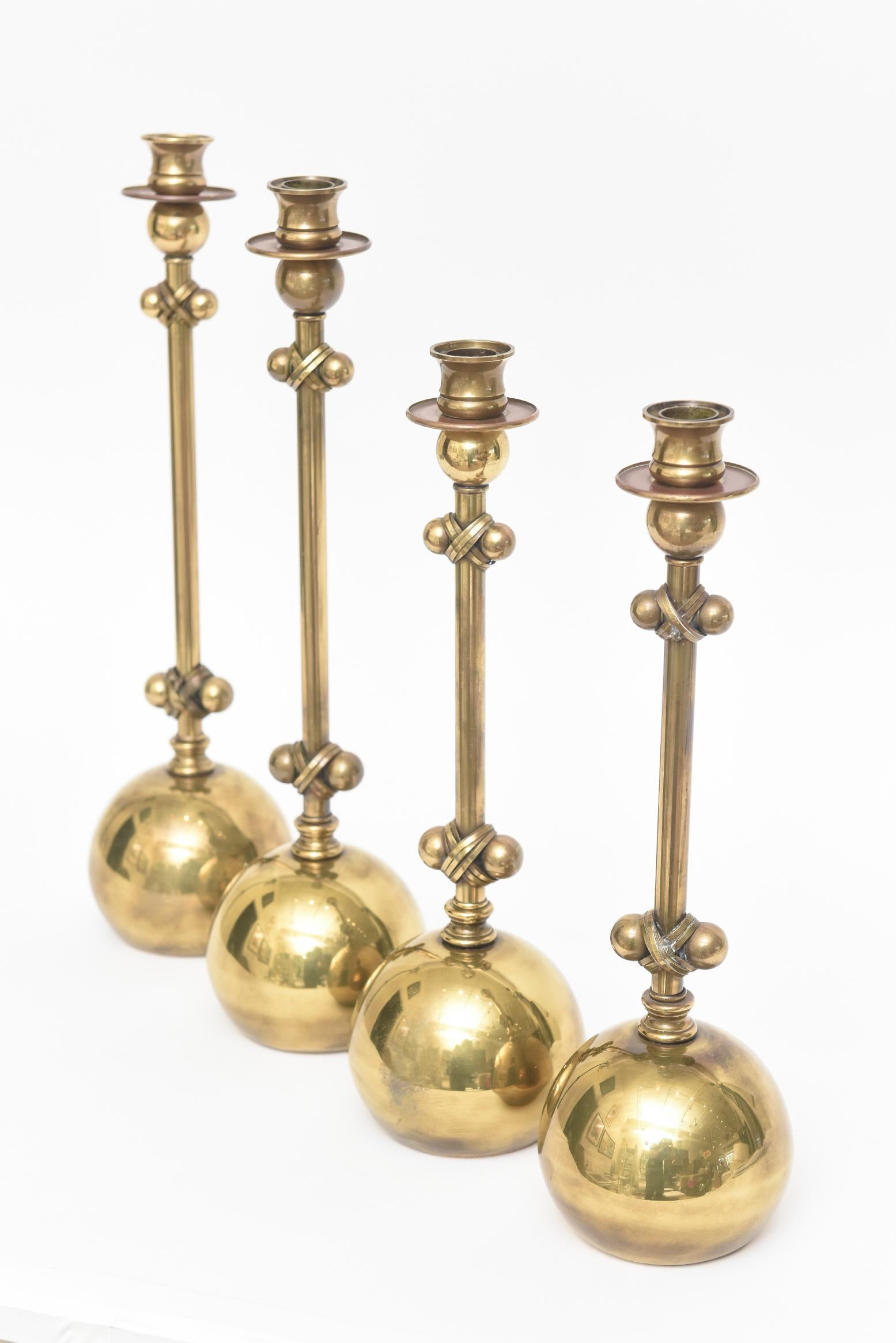 Modern Vintage Chapman Brass Ball and Campaign Candlesticks Set of 4