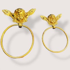 Antique Brass Cherub Towel Holders, Mid-20th Century, Circa 1950s