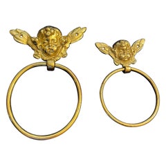 Brass Cherub Towel Holder, a Pair