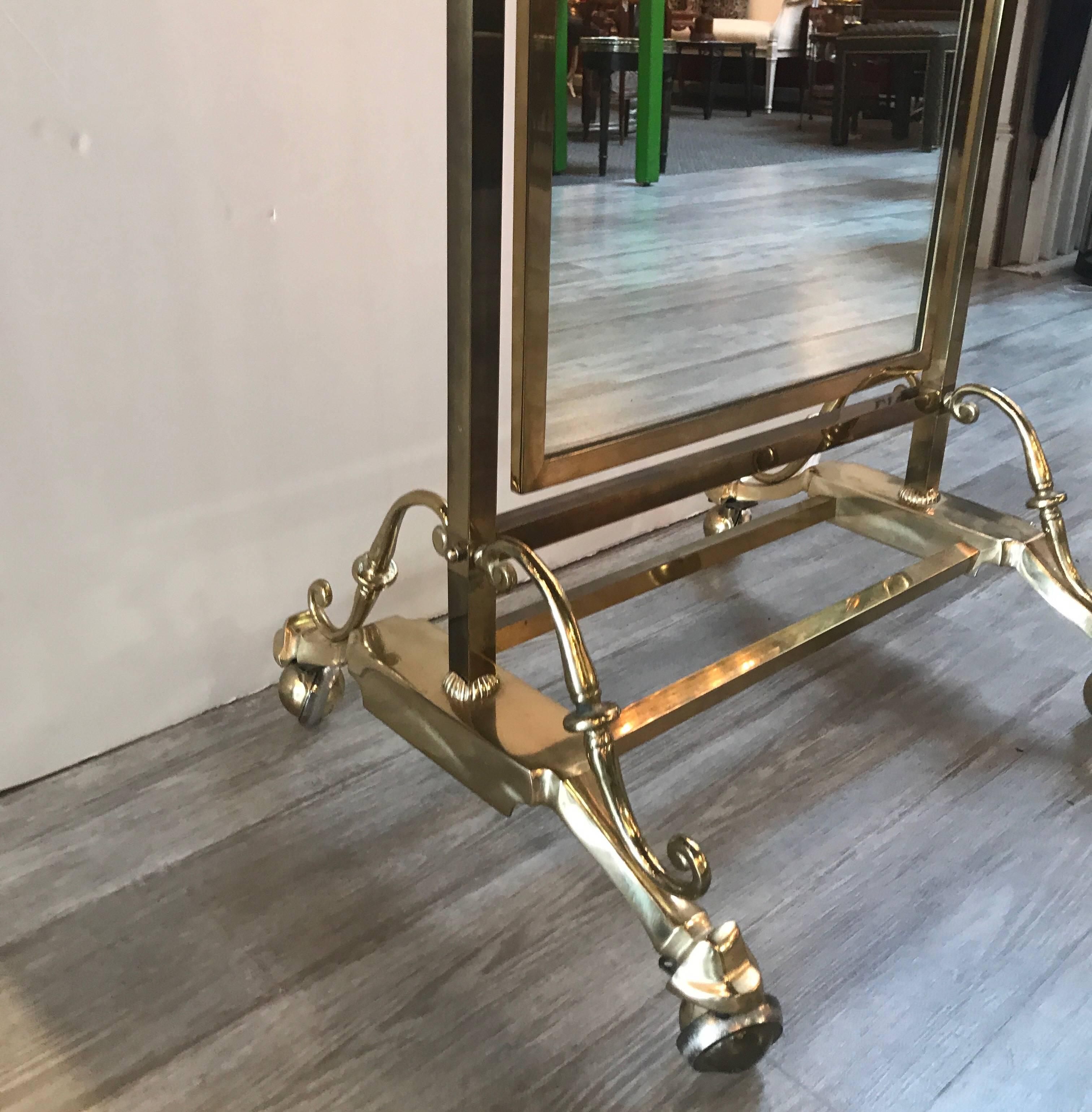 Modern Brass Cheval Mirror by Glo-Mar NYC