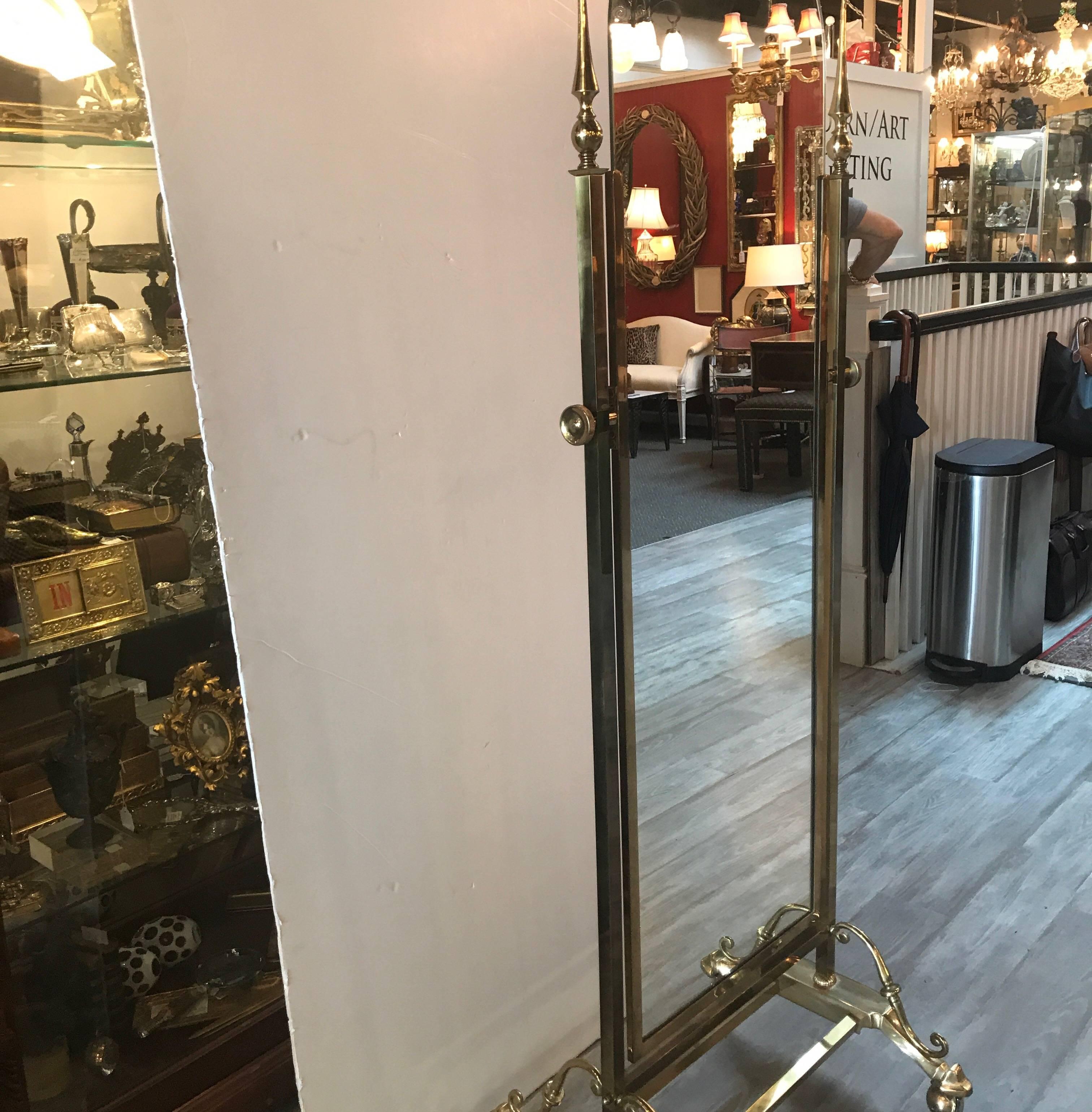 Mid-20th Century Brass Cheval Mirror by Glo-Mar NYC