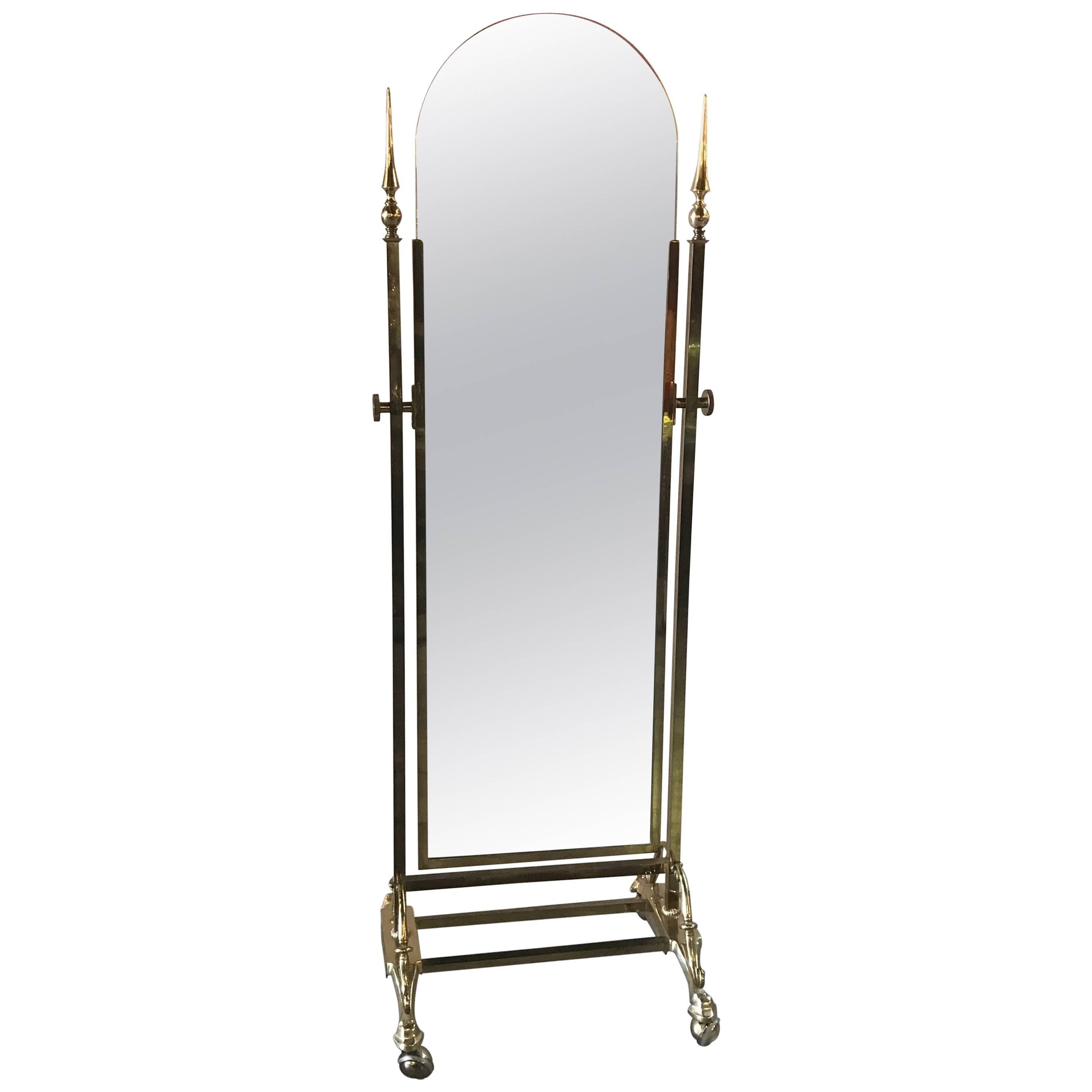 Brass Cheval Mirror by Glo-Mar NYC