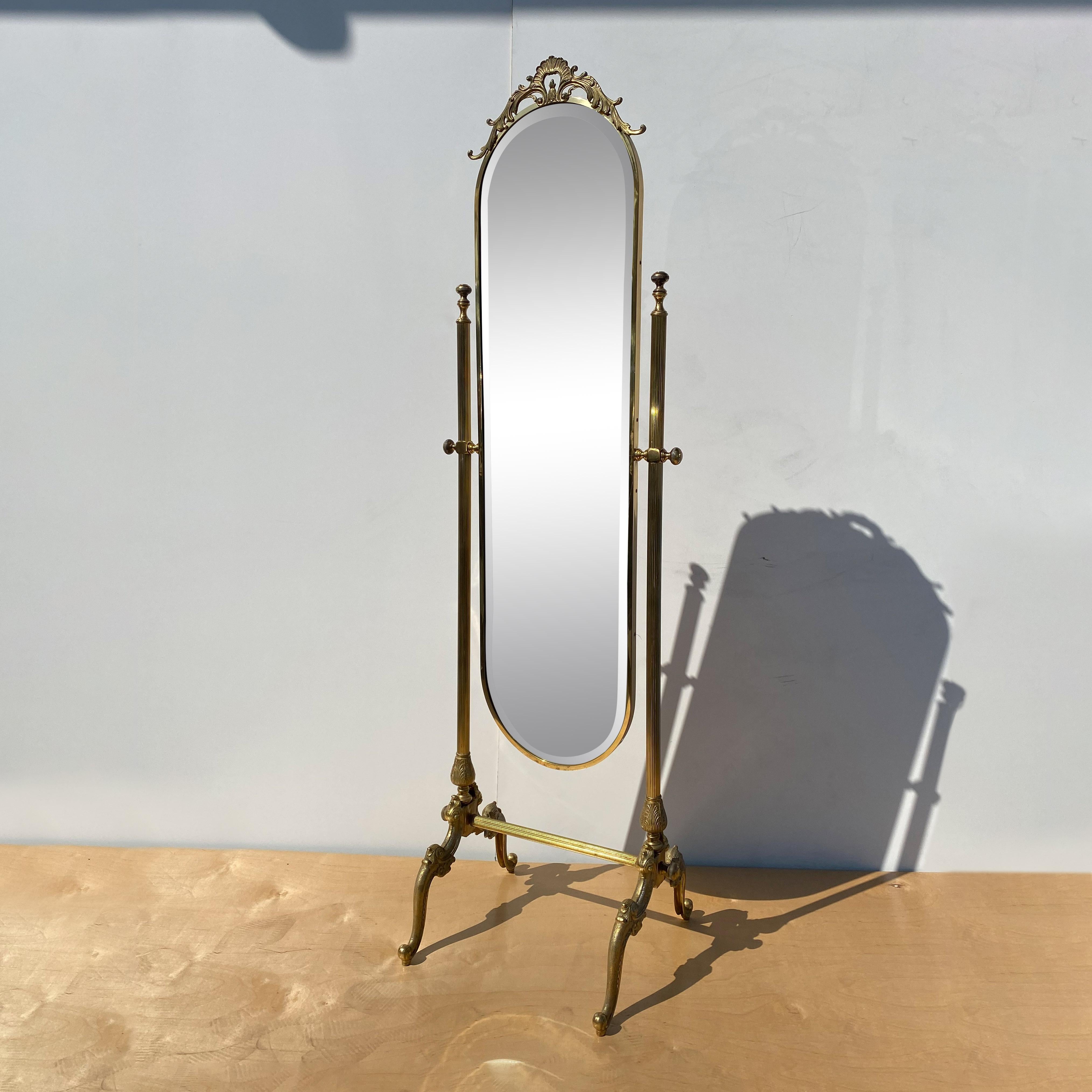 Hollywood Regency Brass Cheval Mirror