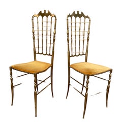 Vintage Brass Chiavari Chairs, Italy, 1950s