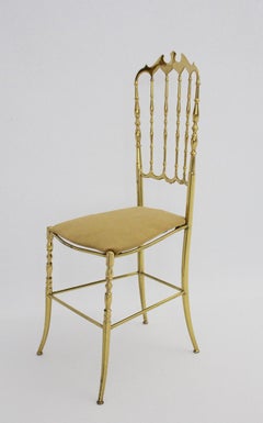 Mid Century Modern Vintage Brass Soft Yellow Chiavari Side Chair, 1950s, Italy