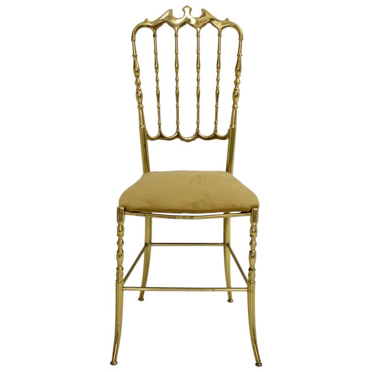 Mid Century Modern Vintage Brass Soft Yellow Chiavari Side Chair