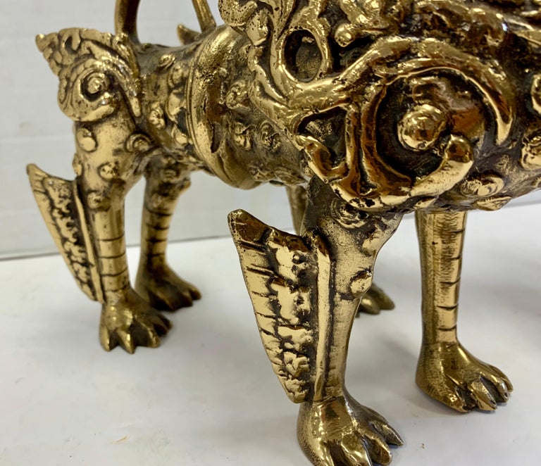 Brass China Export Pair of Southeast Asian Brass Foo Dogs at 1stDibs