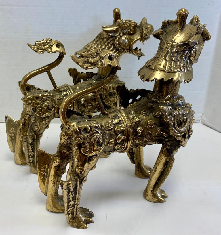 Brass China Export Pair of Southeast Asian Brass Foo Dogs at 1stDibs