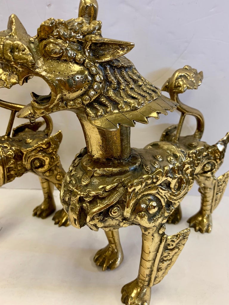 Brass China Export Pair of Southeast Asian Brass Foo Dogs at 1stDibs