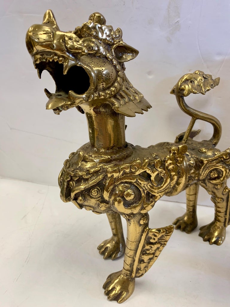 Brass China Export Pair of Southeast Asian Brass Foo Dogs at 1stDibs