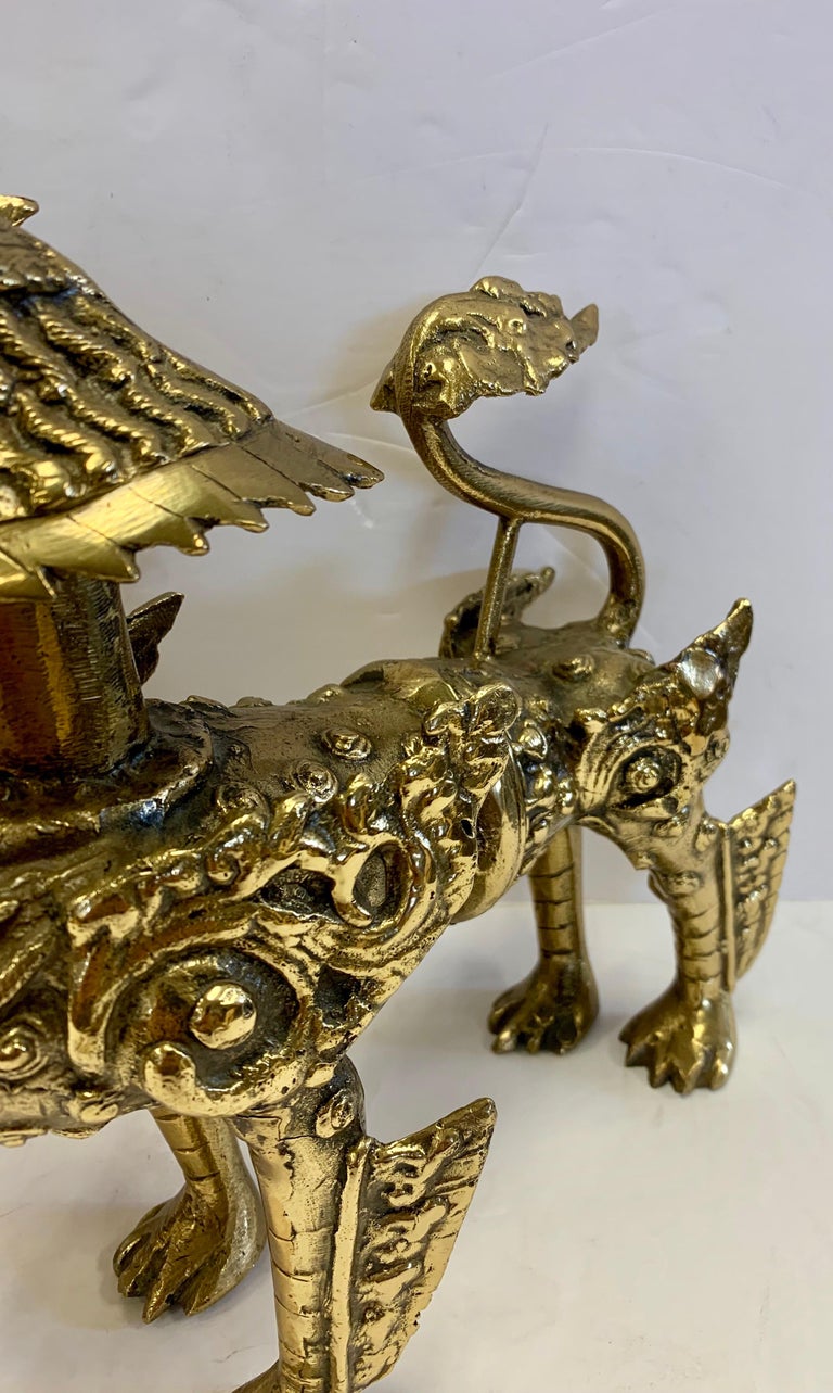 Brass China Export Pair of Southeast Asian Brass Foo Dogs at 1stDibs