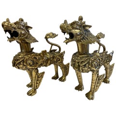 Brass China Export Pair of Southeast Asian Brass Foo Dogs