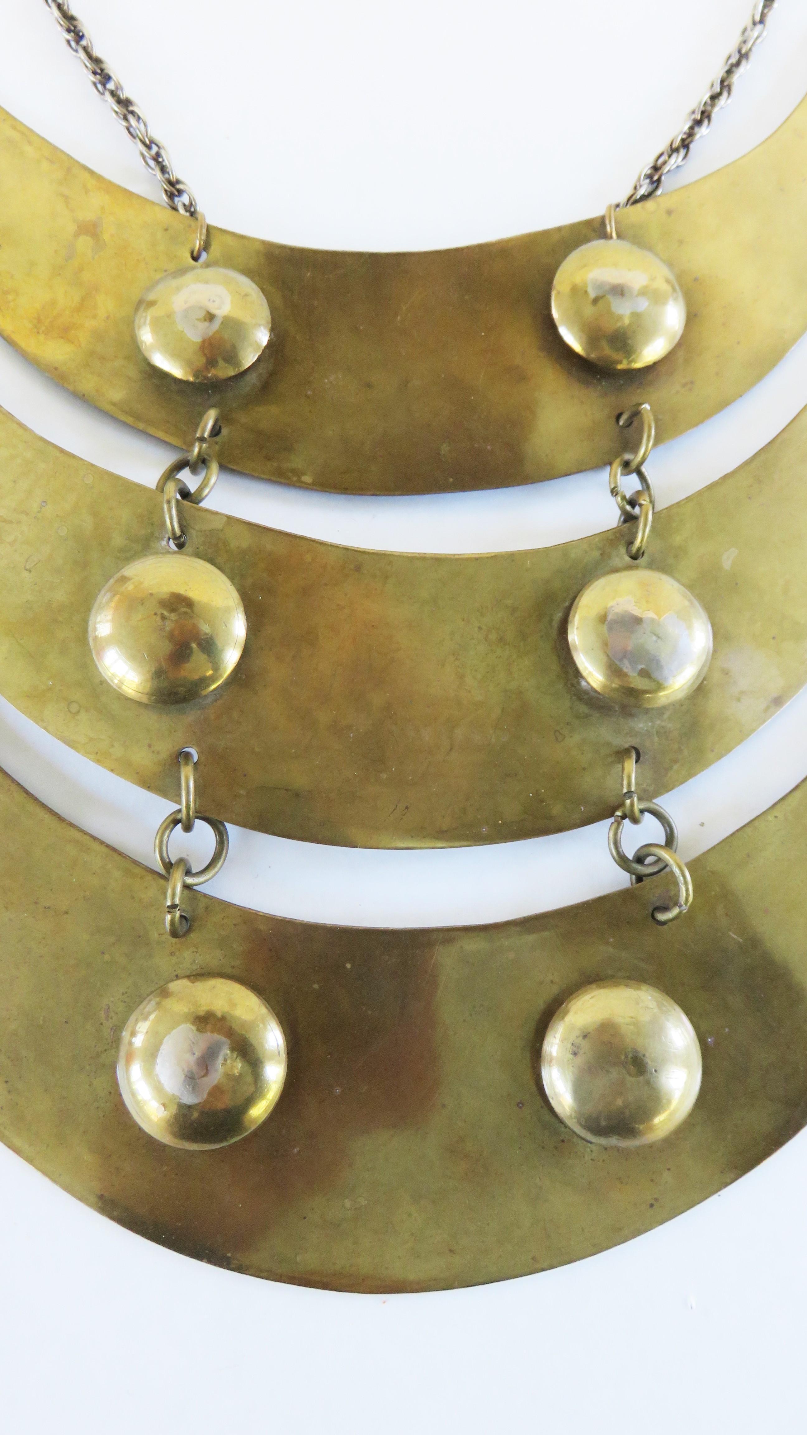 Modernist Brass Choker with Large Crescents Pendant 1960s For Sale