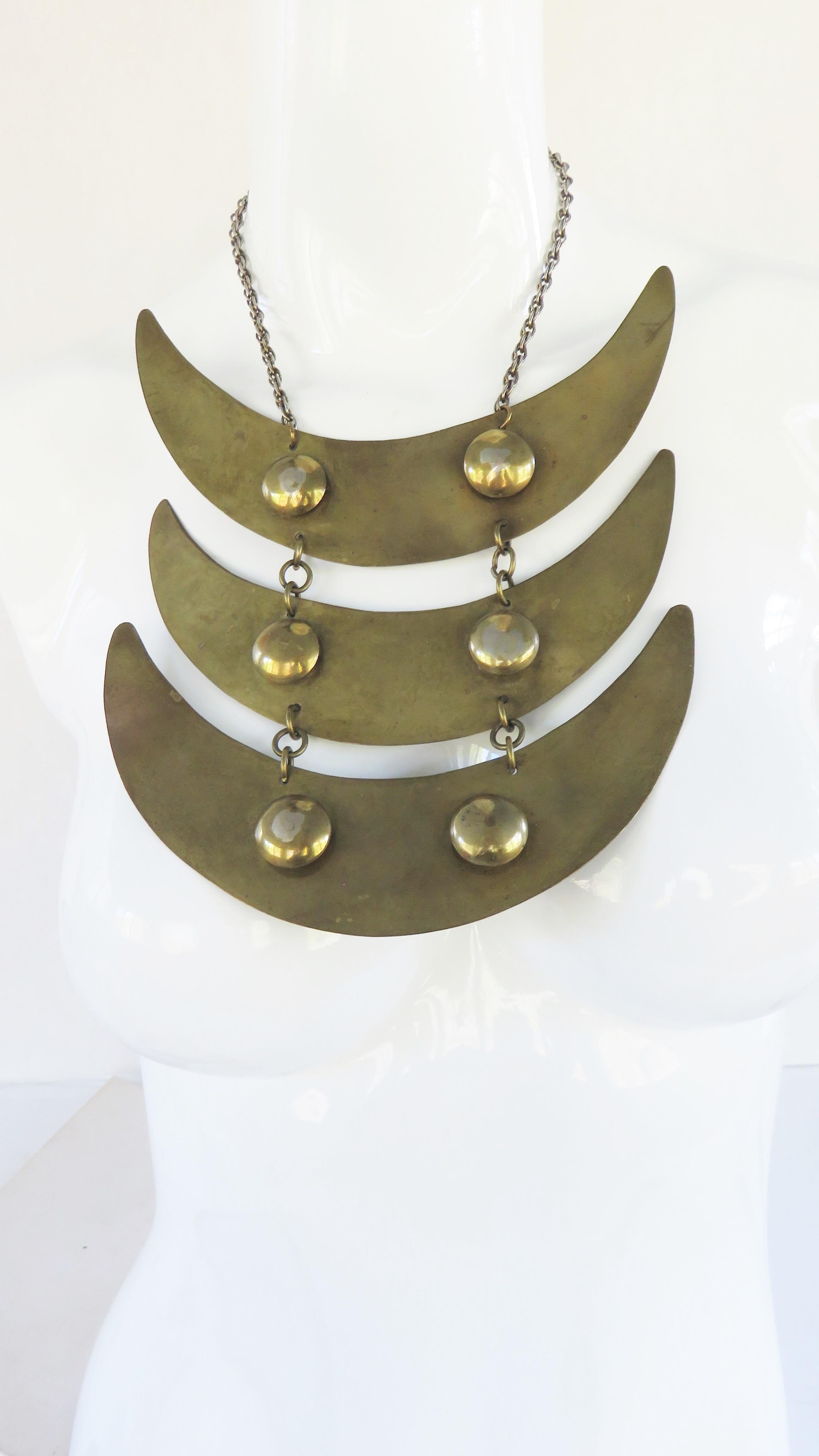Brass Choker with Large Crescents Pendant 1960s In Good Condition For Sale In Water Mill, NY