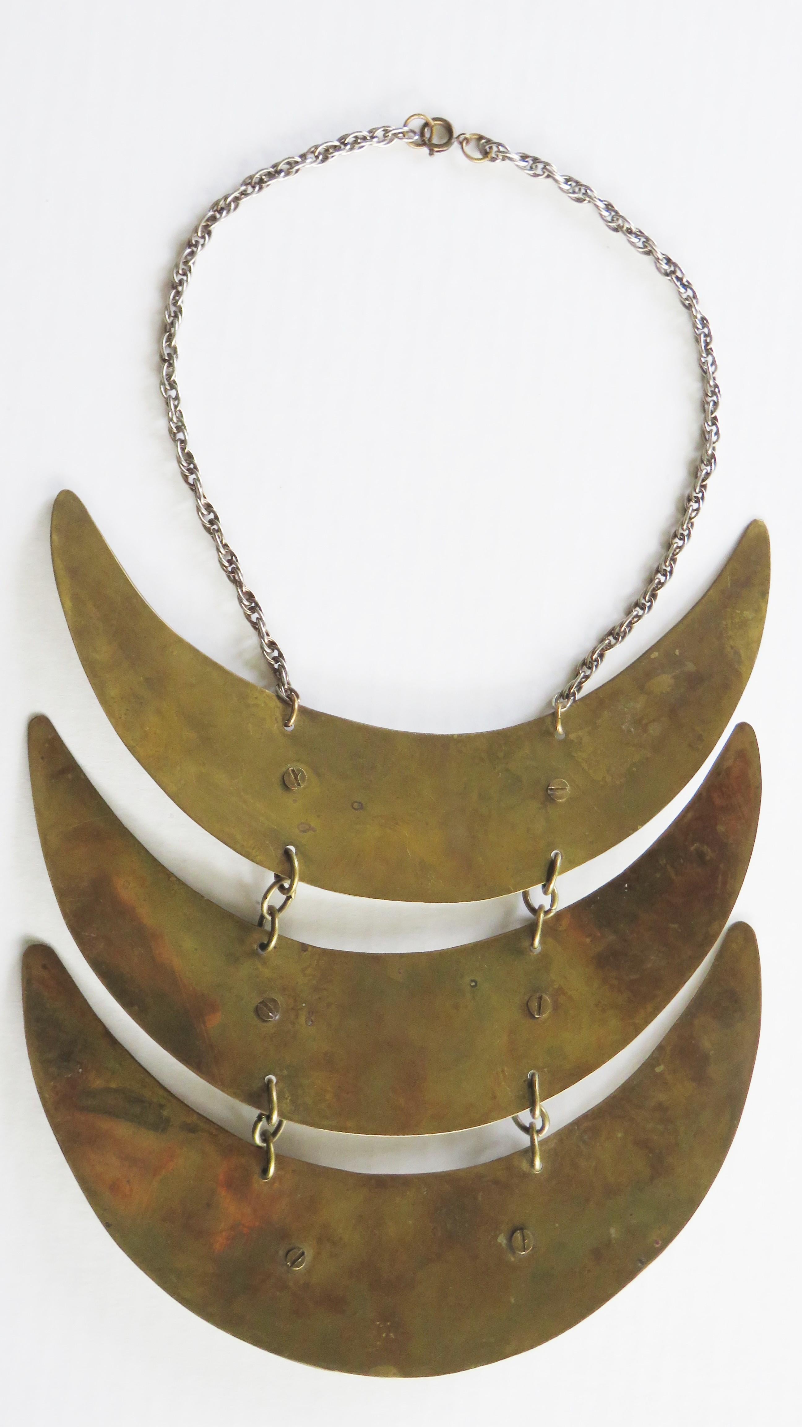 Women's Brass Choker with Large Crescents Pendant 1960s For Sale