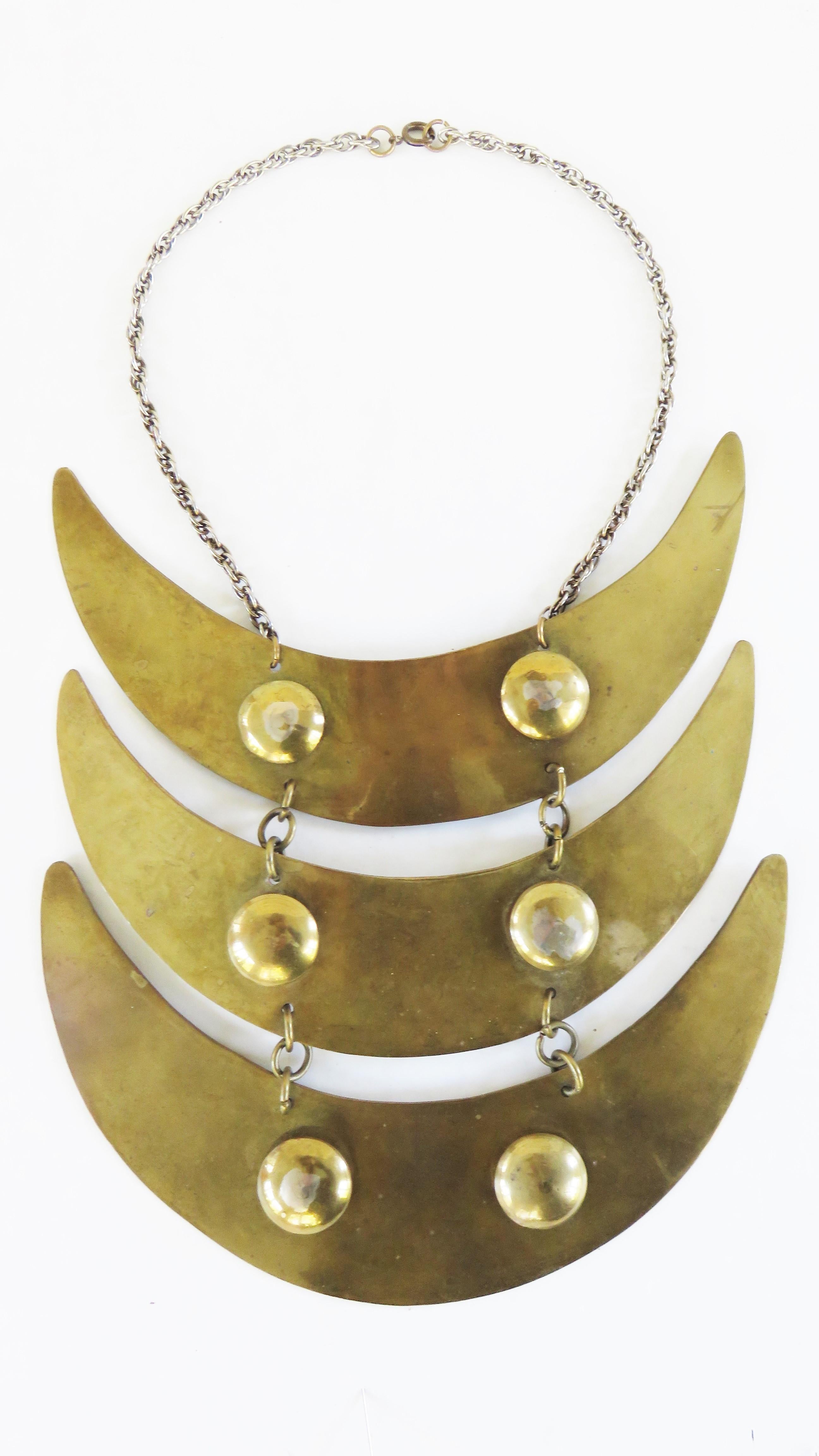 Brass Choker with Large Crescents Pendant 1960s For Sale 1