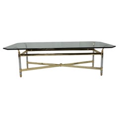 Vintage Brass Chrome and Glass French Coffee Table
