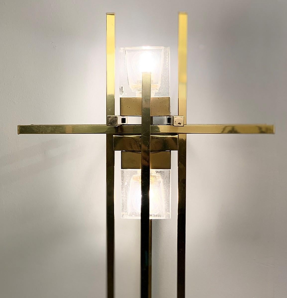 Brass, chrome and glass Italian floor lamp.