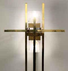 Brass, Chrome and Glass Italian Floor Lamp