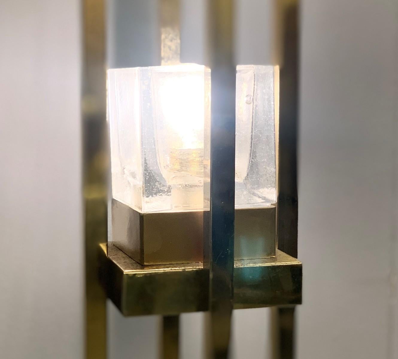 Brass, Chrome and Glass Italian Floor Lamp In Fair Condition For Sale In Brussels, BE