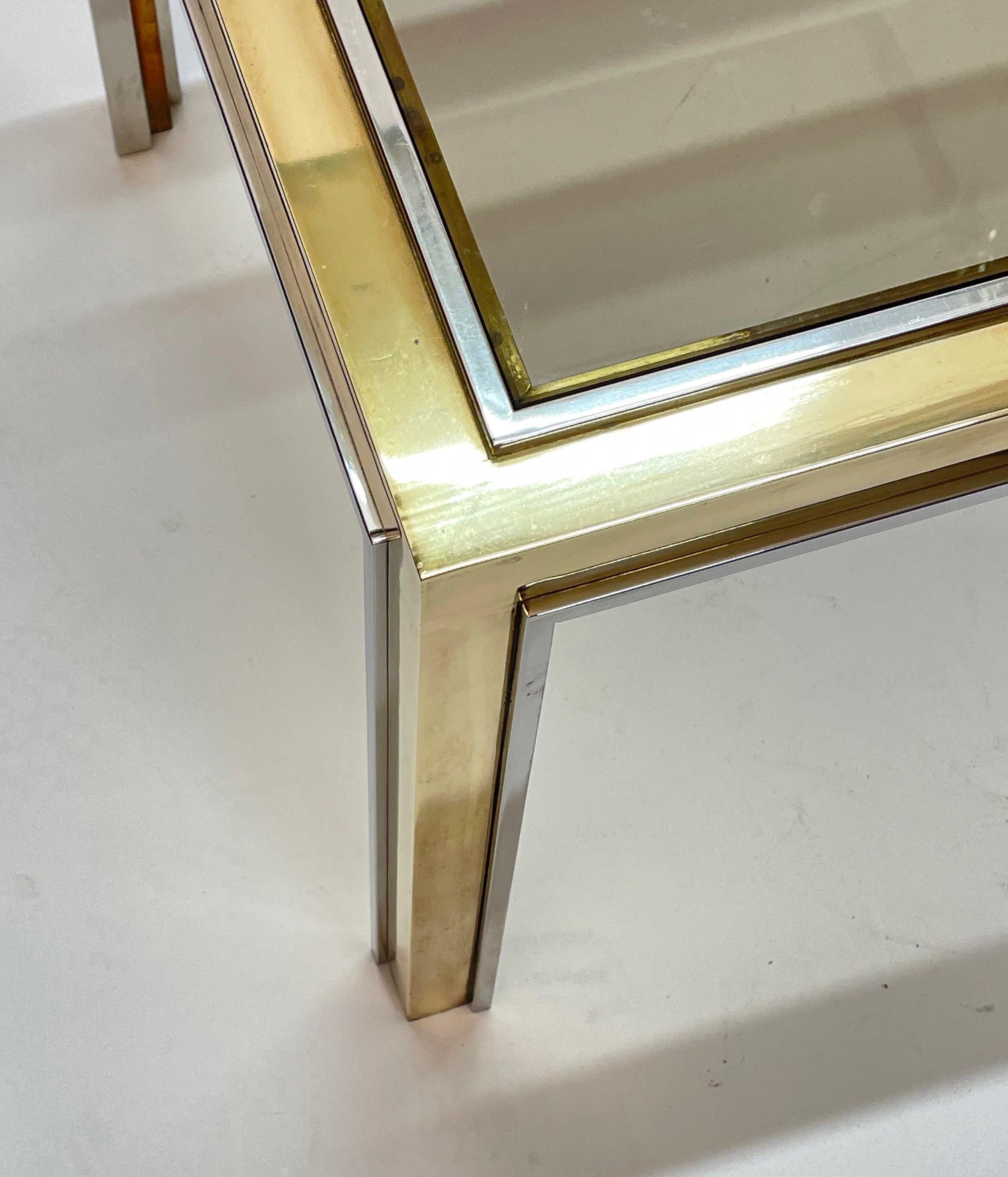 Brass, Chrome and Glass Rectangular Coffee Table After Romeo Rega, Italy, 1970s 4