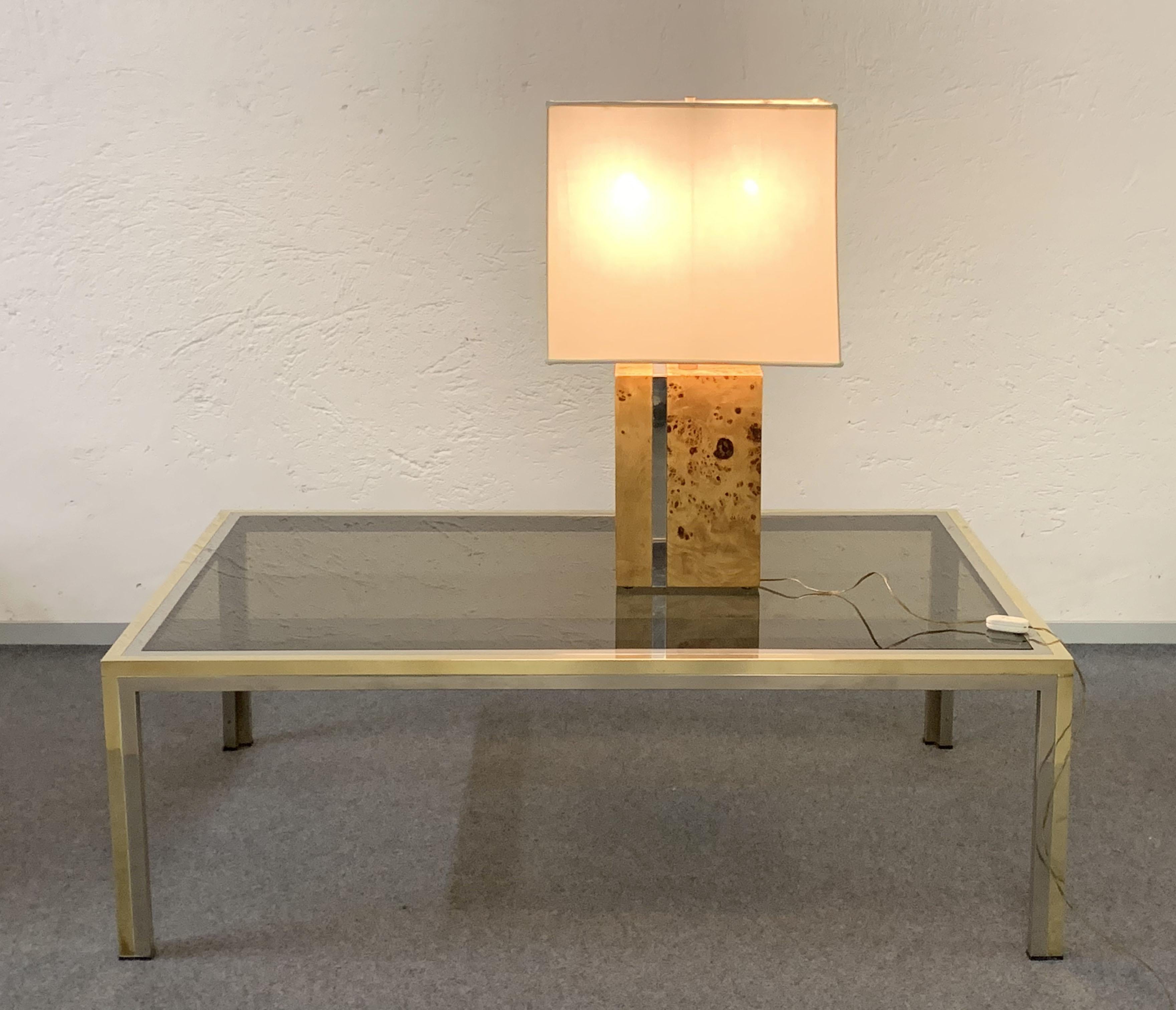 Brass, Chrome and Glass Rectangular Coffee Table After Romeo Rega, Italy, 1970s 5