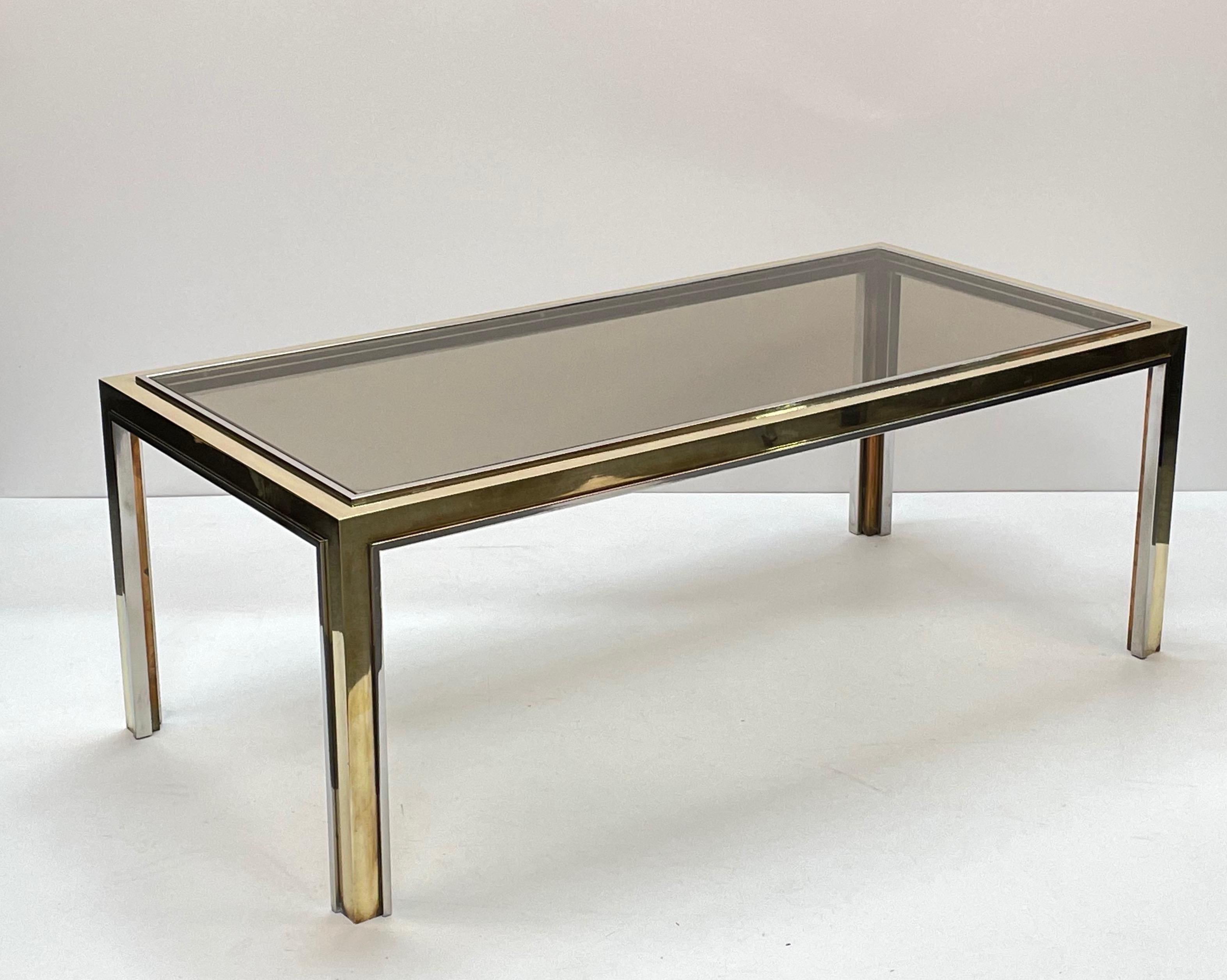 Brass, Chrome and Glass Rectangular Coffee Table After Romeo Rega, Italy, 1970s 7