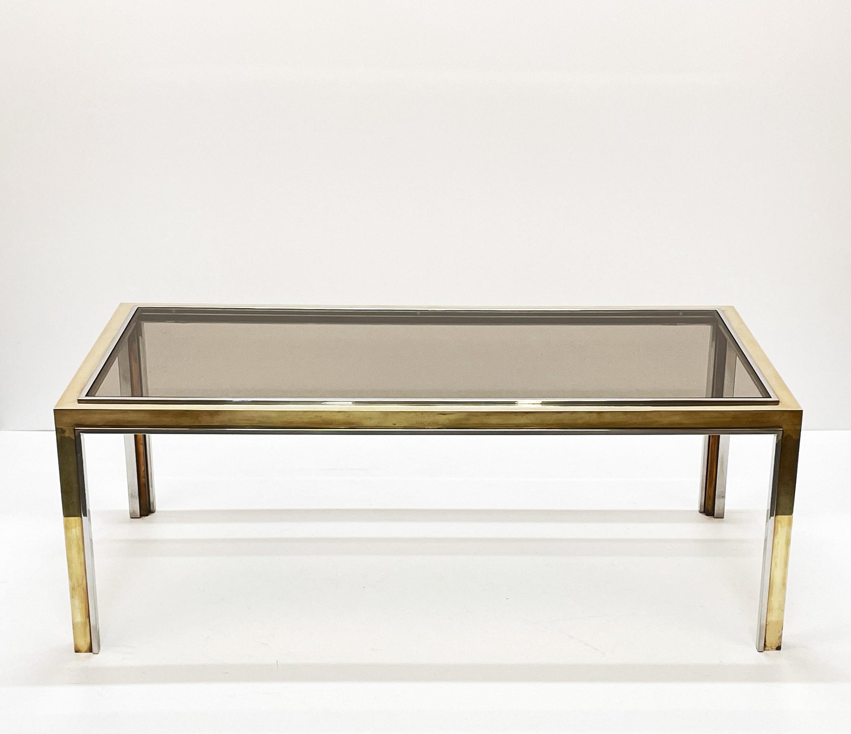 Late 20th Century Brass, Chrome and Glass Rectangular Coffee Table After Romeo Rega, Italy, 1970s