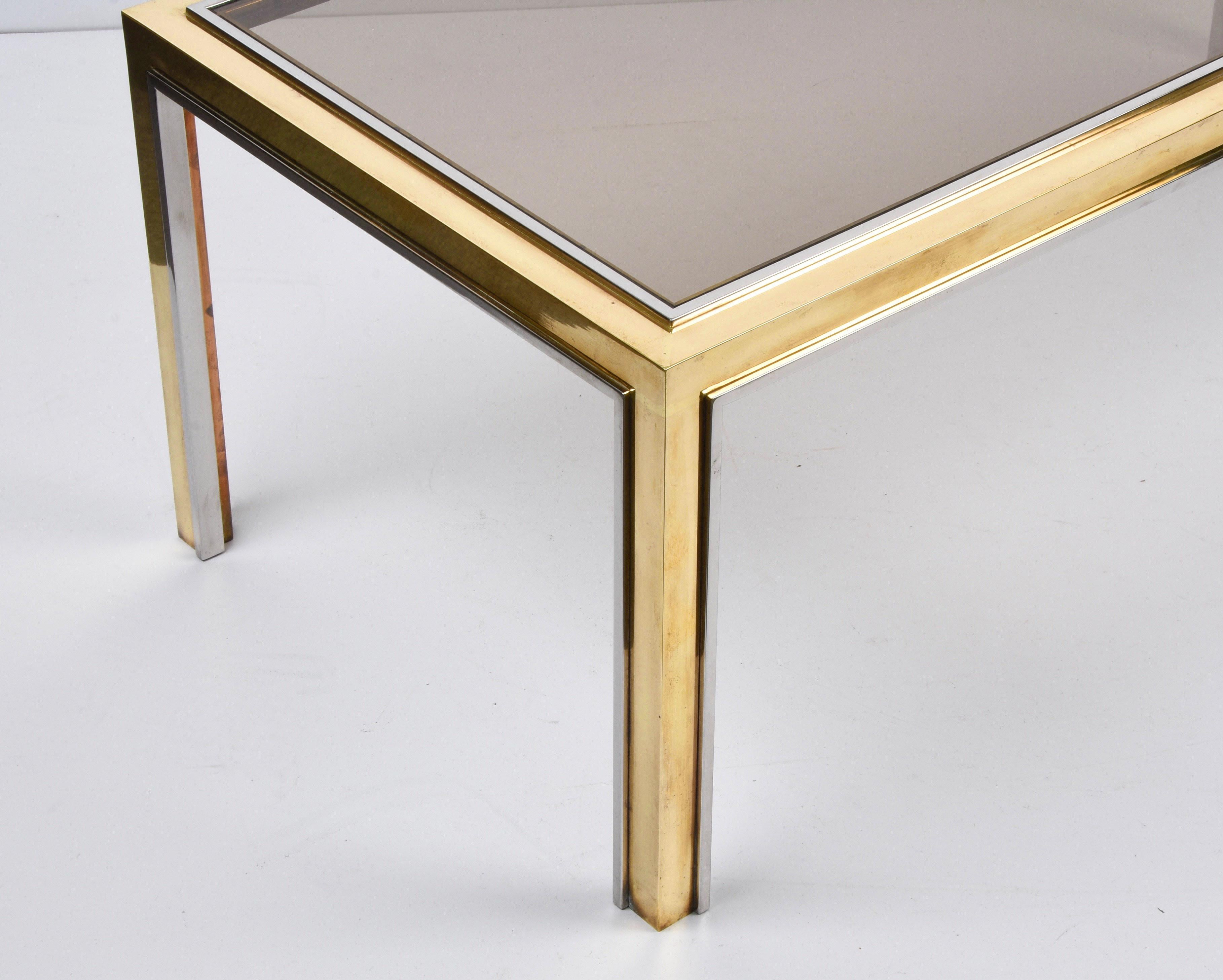 Brass, Chrome and Glass Rectangular Coffee Table After Romeo Rega, Italy, 1970s 1