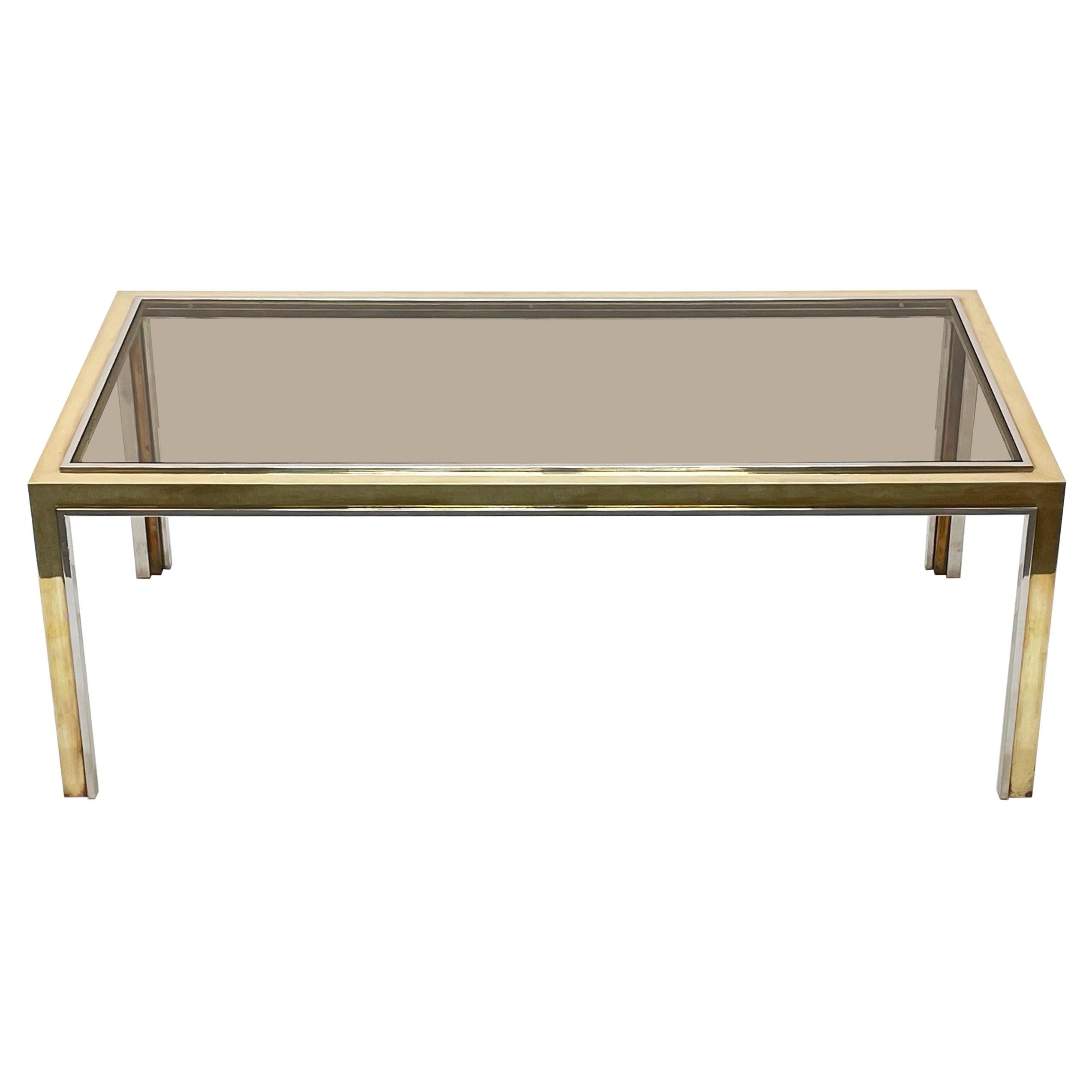 Brass, Chrome and Glass Rectangular Coffee Table After Romeo Rega, Italy, 1970s