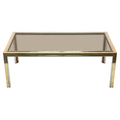 Brass, Chrome and Glass Rectangular Coffee Table After Romeo Rega, Italy, 1970s
