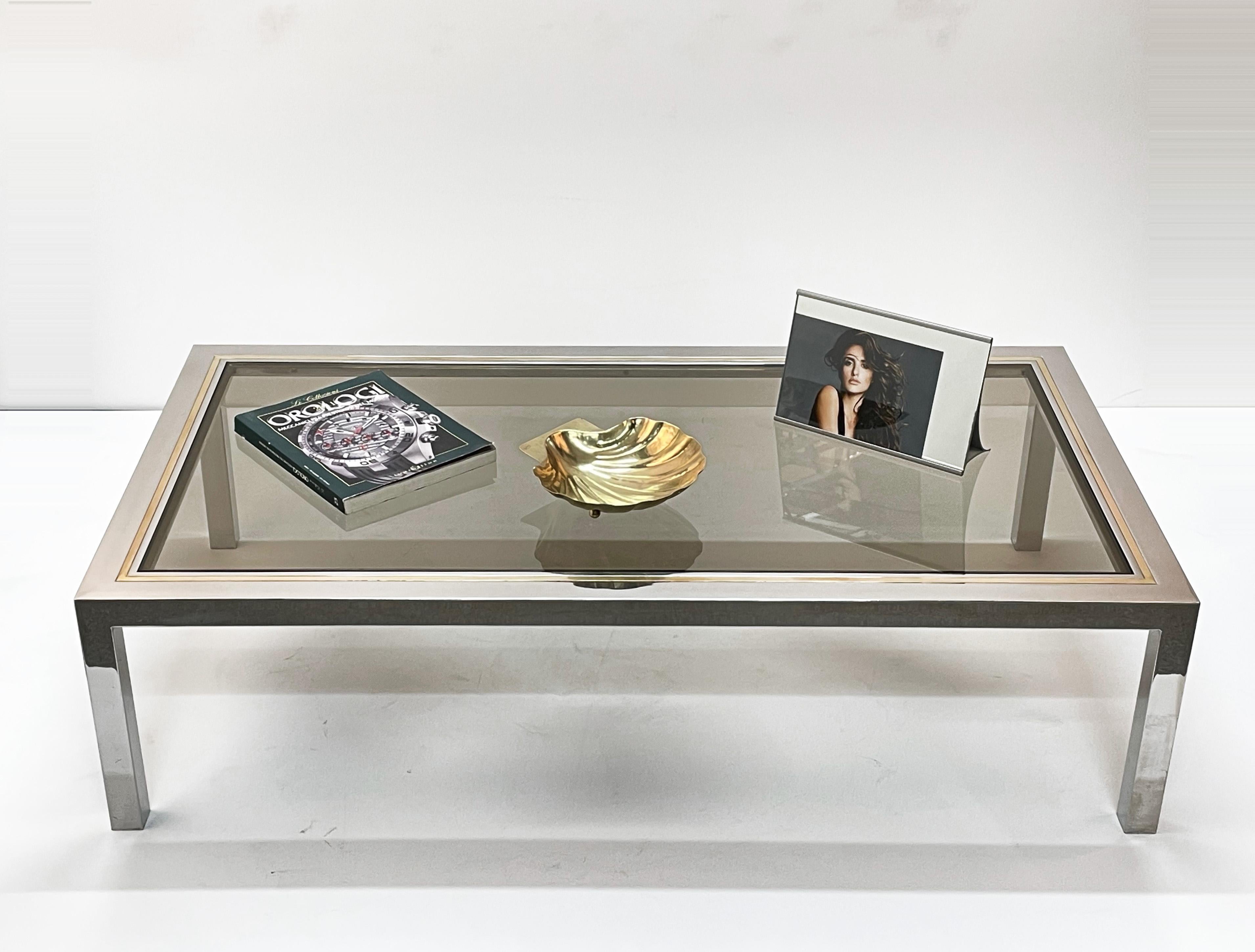 Brass, Chrome and Glass Rectangular Italian Coffee Table After Romeo Rega, 1970s For Sale 14