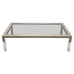 Brass, Chrome and Glass Rectangular Italian Coffee Table After Romeo Rega, 1970s