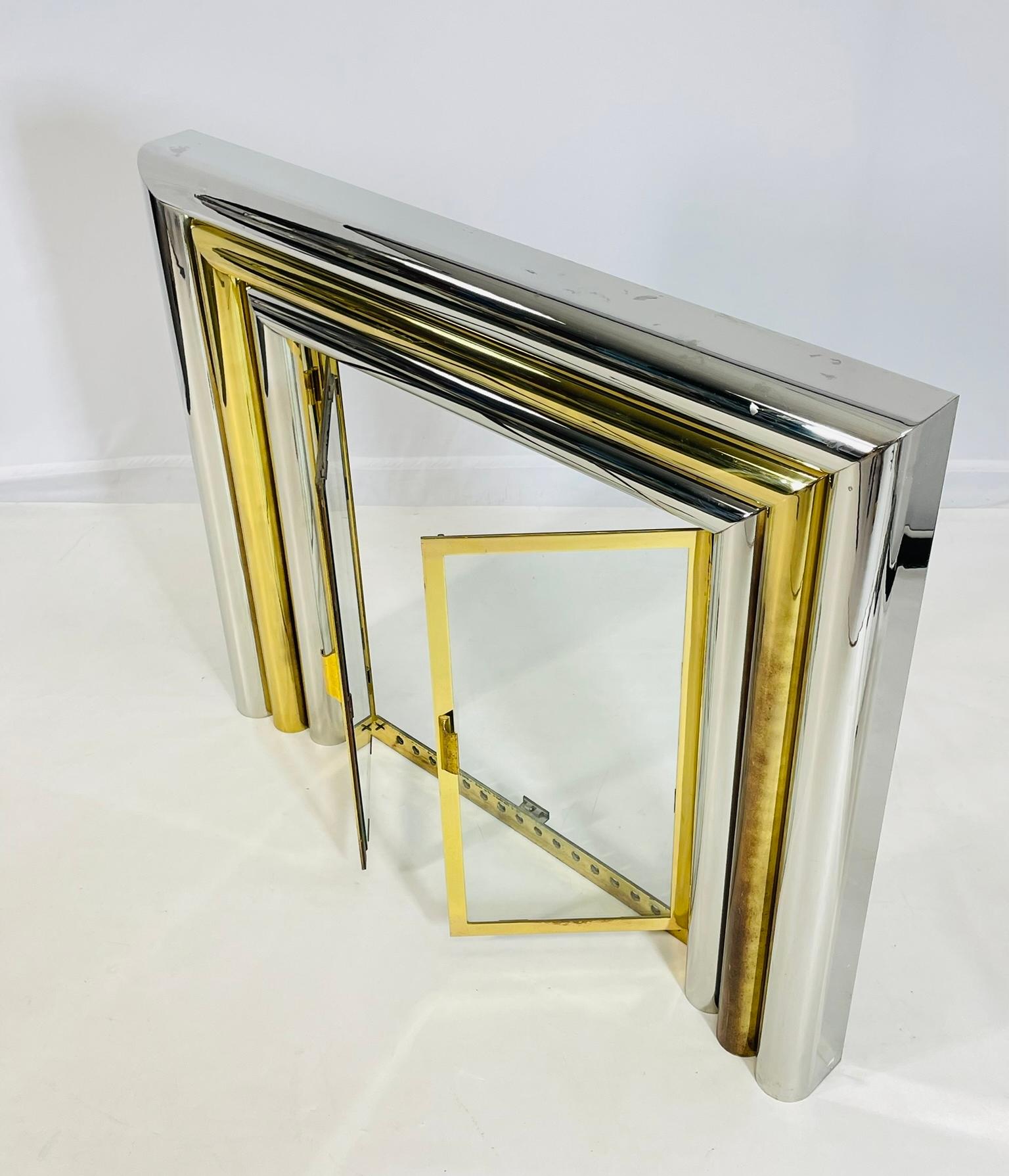 Hand-Crafted Brass & Chrome Fireplace Surround in the style of Sandro Petti For Sale