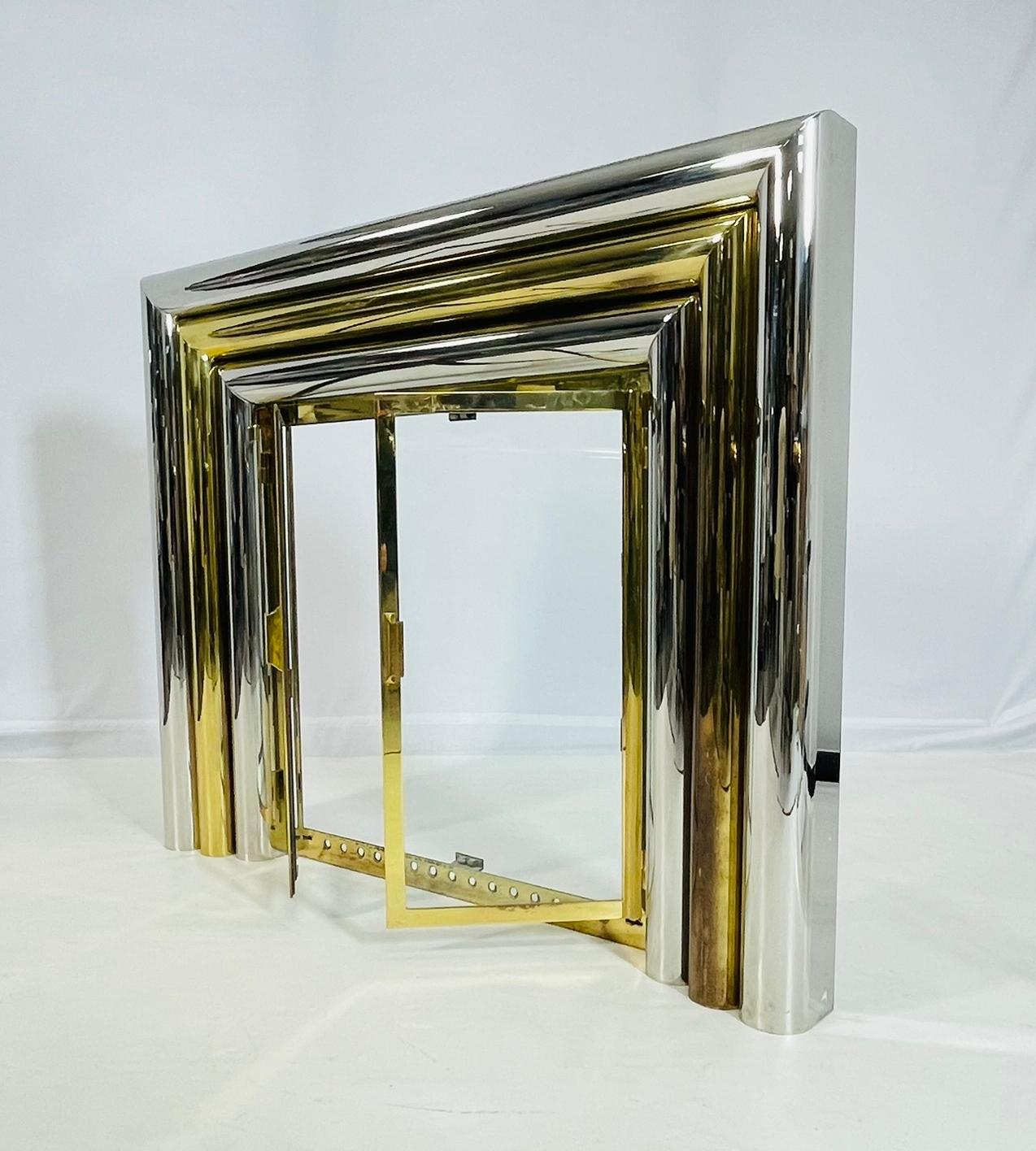 Late 20th Century Brass & Chrome Fireplace Surround in the style of Sandro Petti For Sale